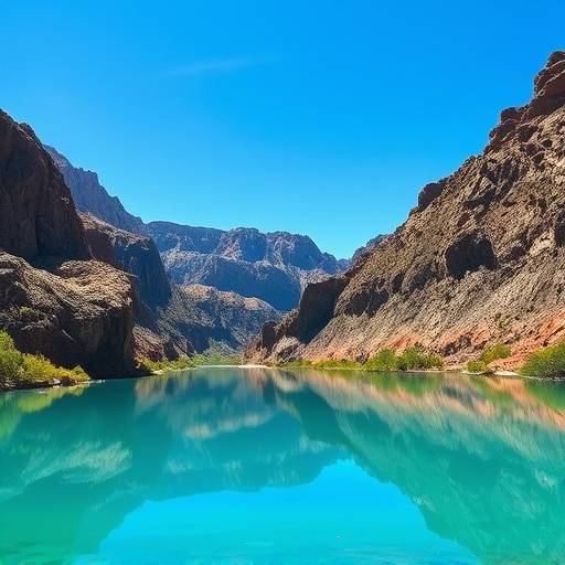 Ciel bleu au-dessus des Gorges du Verdon, reflété dans l'eau turquoise