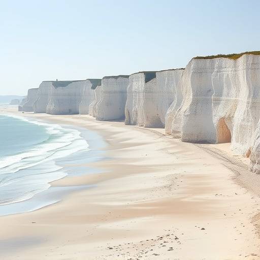 Plage de sable fin avec falaises calcaires en Normandie